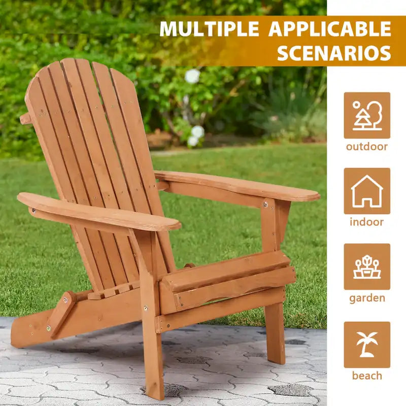 Chaise Adirondack pliable Wesley en bois massif naturel avec assise à lattes