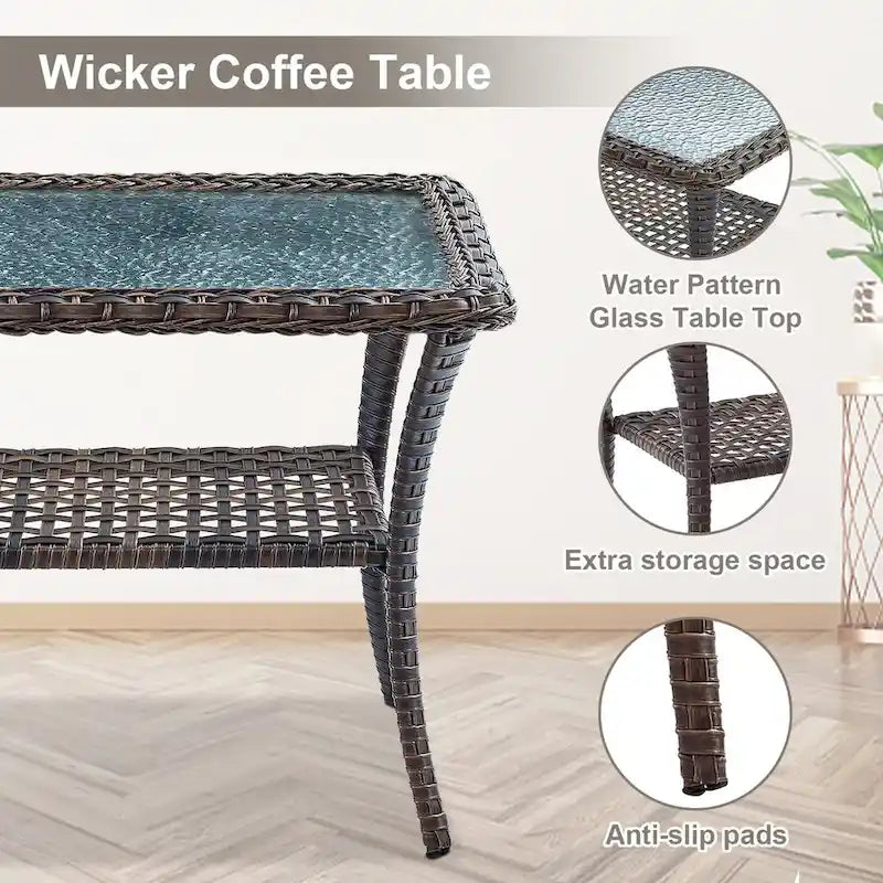 Ensemble canapé d'extérieur et fauteuil pivotant en rotin à dossier haut - Marron