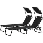 Ensemble de 2 chaises longues pliantes d'extérieur pour piscine et bronzage, avec auvent, dossier inclinable, structure en acier et poche latérale.