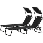 Ensemble de 2 chaises longues pliantes d'extérieur pour piscine et bronzage, avec auvent, dossier inclinable, structure en acier et poche latérale.