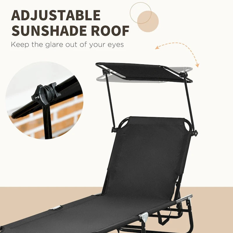 Ensemble de 2 chaises longues pliantes d'extérieur pour piscine et bronzage, avec auvent, dossier inclinable, structure en acier et poche latérale.