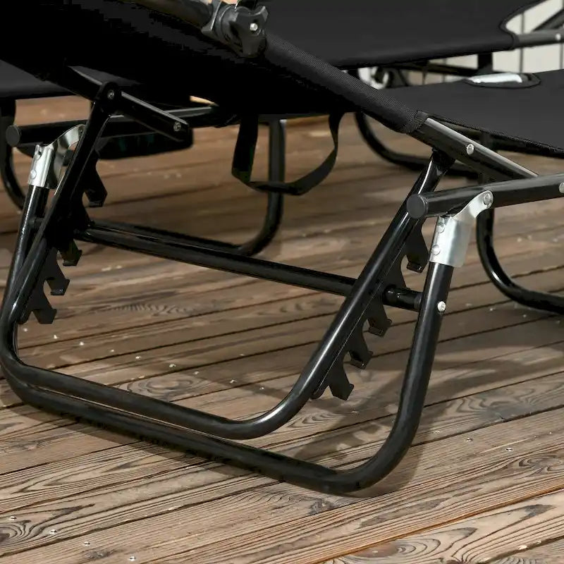Ensemble de 2 chaises longues pliantes d'extérieur pour piscine et bronzage, avec auvent, dossier inclinable, structure en acier et poche latérale.