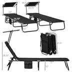 Ensemble de 2 chaises longues pliantes d'extérieur pour piscine et bronzage, avec auvent, dossier inclinable, structure en acier et poche latérale.