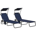 Ensemble de 2 chaises longues pliantes d'extérieur pour piscine et bronzage, avec auvent, dossier inclinable, structure en acier et poche latérale.