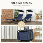 Ensemble de 2 chaises longues pliantes d'extérieur pour piscine et bronzage, avec auvent, dossier inclinable, structure en acier et poche latérale.