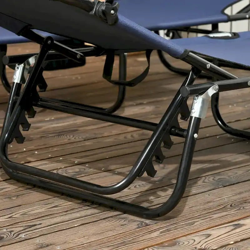 Ensemble de 2 chaises longues pliantes d'extérieur pour piscine et bronzage, avec auvent, dossier inclinable, structure en acier et poche latérale.