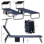 Ensemble de 2 chaises longues pliantes d'extérieur pour piscine et bronzage, avec auvent, dossier inclinable, structure en acier et poche latérale.