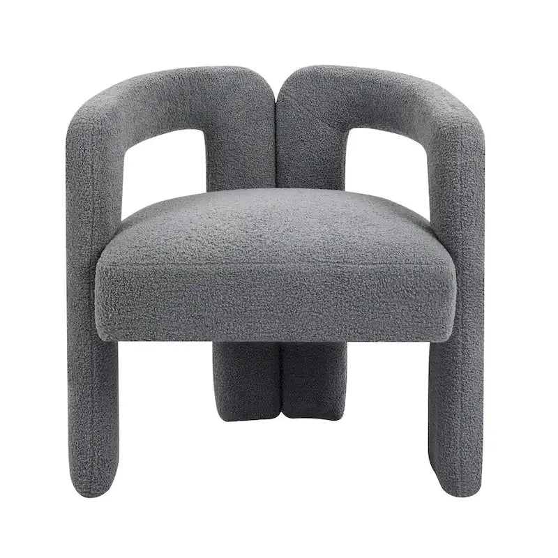 Chaise de salle à manger moderne en tissu Teddy, dossier ouvert, fauteuil de cuisine moderne pour salle à manger (GRIS)