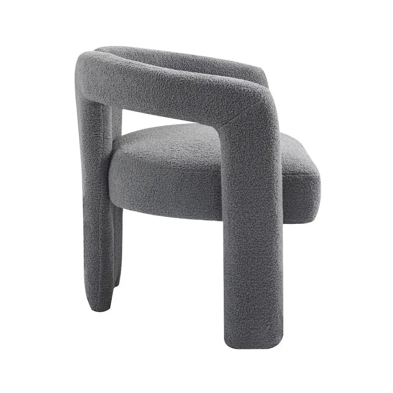 Chaise de salle à manger moderne en tissu Teddy, dossier ouvert, fauteuil de cuisine moderne pour salle à manger (GRIS)
