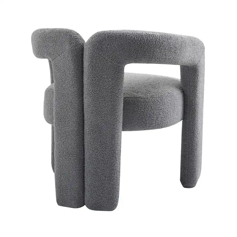 Chaise de salle à manger moderne en tissu Teddy, dossier ouvert, fauteuil de cuisine moderne pour salle à manger (GRIS)