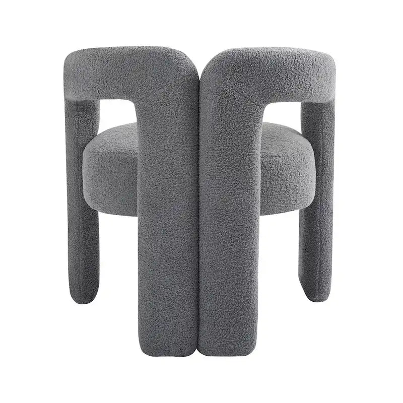 Chaise de salle à manger moderne en tissu Teddy, dossier ouvert, fauteuil de cuisine moderne pour salle à manger (GRIS)