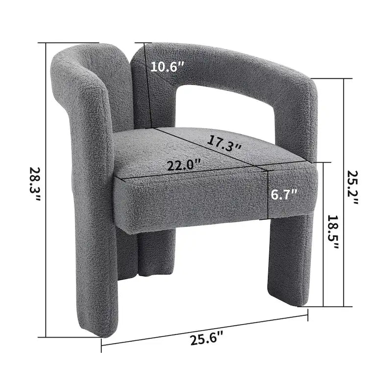 Chaise de salle à manger moderne en tissu Teddy, dossier ouvert, fauteuil de cuisine moderne pour salle à manger (GRIS)