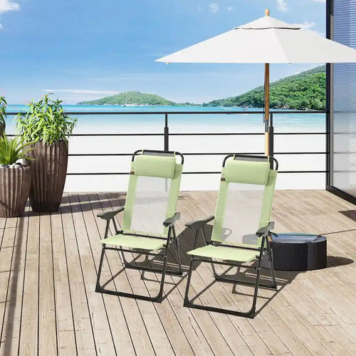 Chaises pliantes de patio en 2 pièces avec dossier inclinable réglable, chaises de camping d'extérieur avec appui-tête amovible