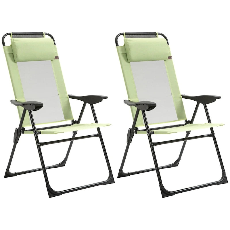 Chaises pliantes de patio en 2 pièces avec dossier inclinable réglable, chaises de camping d'extérieur avec appui-tête amovible