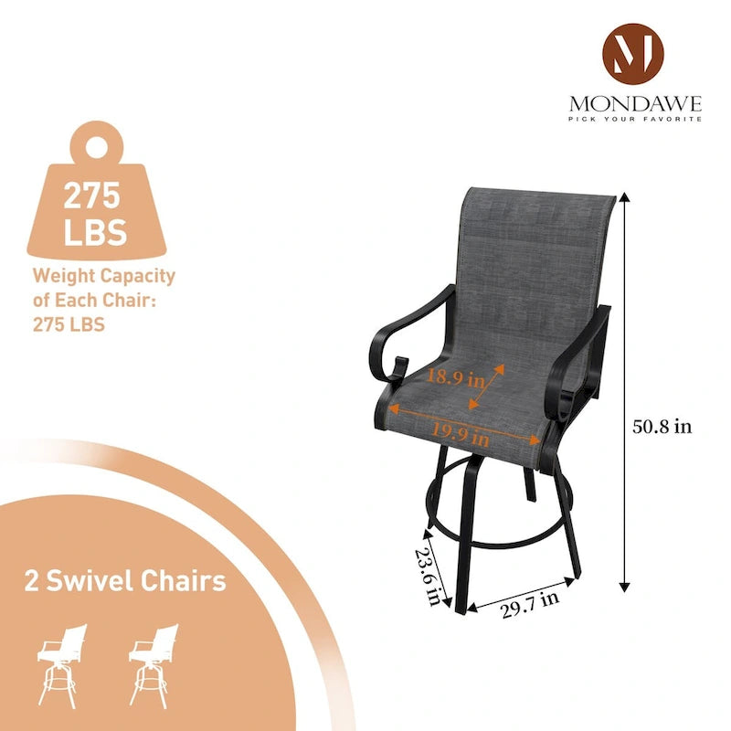 Lot de 2 tabourets de bar pivotants à 360° avec structure en aluminium et coussin