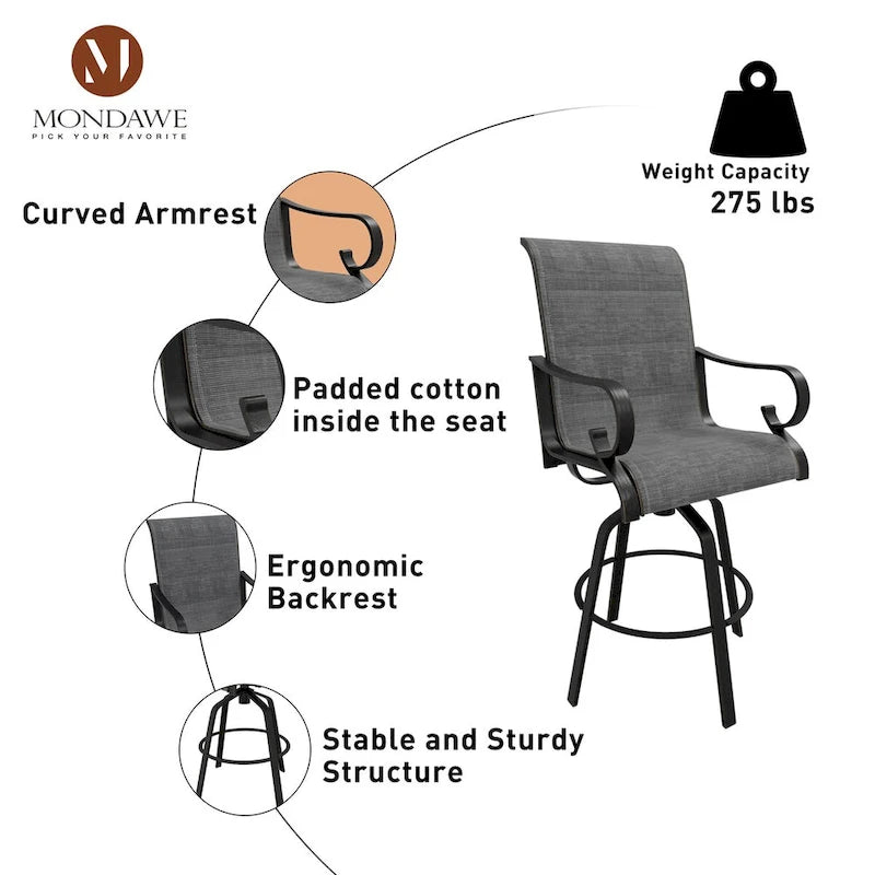 Lot de 2 tabourets de bar pivotants à 360° avec structure en aluminium et coussin