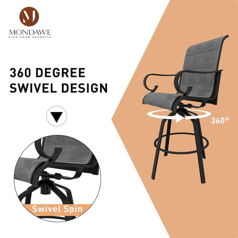 Lot de 2 tabourets de bar pivotants à 360° avec structure en aluminium et coussin