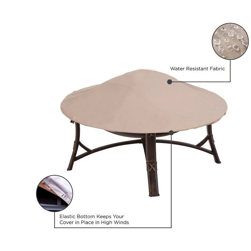 Housse ronde pour foyer extérieur Modern Leisure Chalet, compatible avec les foyers jusqu'à 112 cm de diamètre x 7,6 cm de hauteur, beige