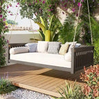 Balançoire de jardin minimaliste pour deux personnes avec cordes, design incliné sécurisé
