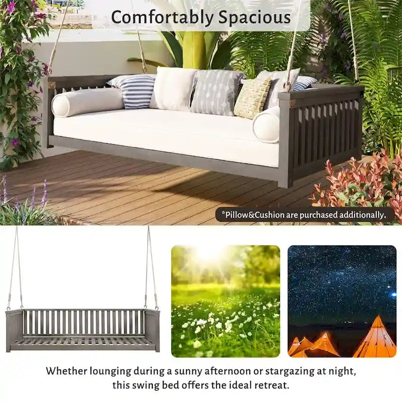 Balançoire de jardin minimaliste pour deux personnes avec cordes, design incliné sécurisé