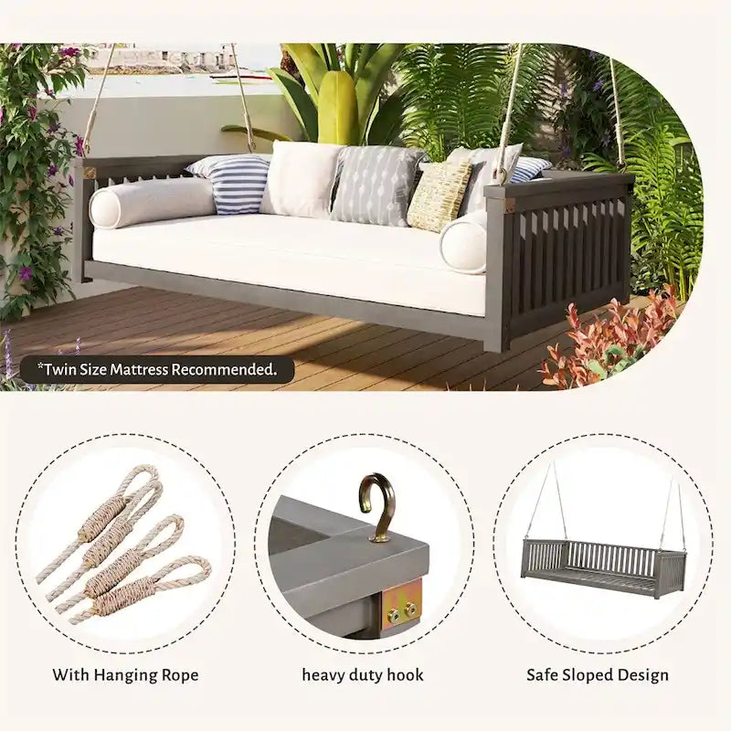 Balançoire de jardin minimaliste pour deux personnes avec cordes, design incliné sécurisé