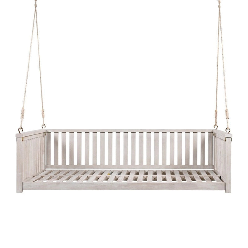 Balançoire de jardin minimaliste pour deux personnes avec cordes, design incliné sécurisé