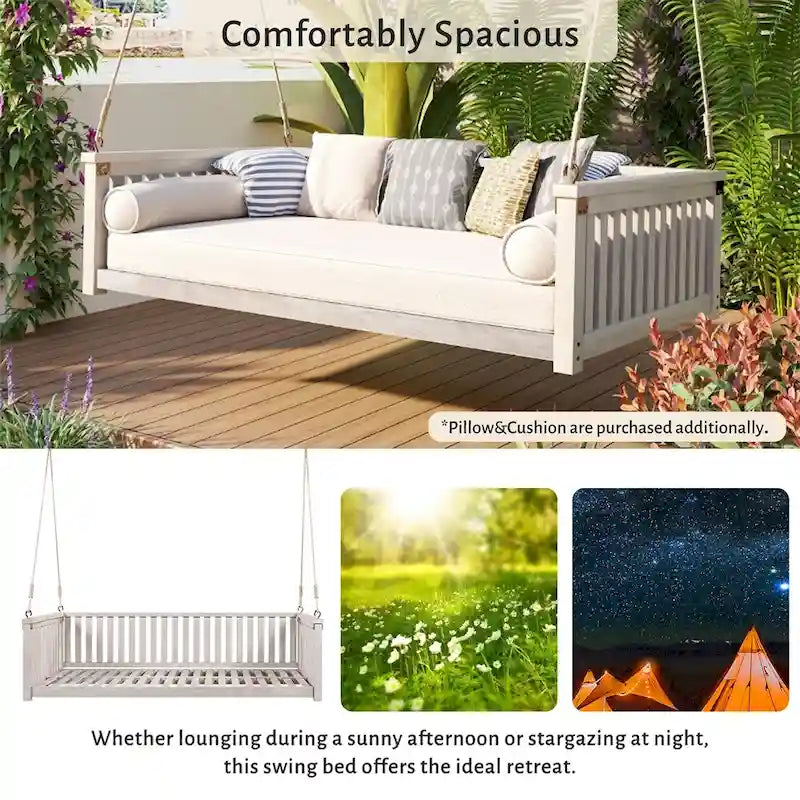 Balançoire de jardin minimaliste pour deux personnes avec cordes, design incliné sécurisé