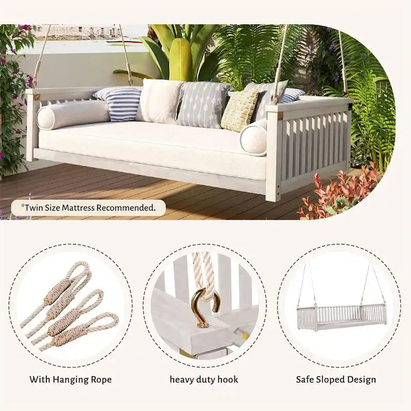 Balançoire de jardin minimaliste pour deux personnes avec cordes, design incliné sécurisé