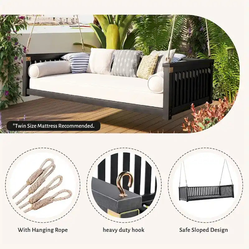 Balançoire de jardin minimaliste pour deux personnes avec cordes, design incliné sécurisé