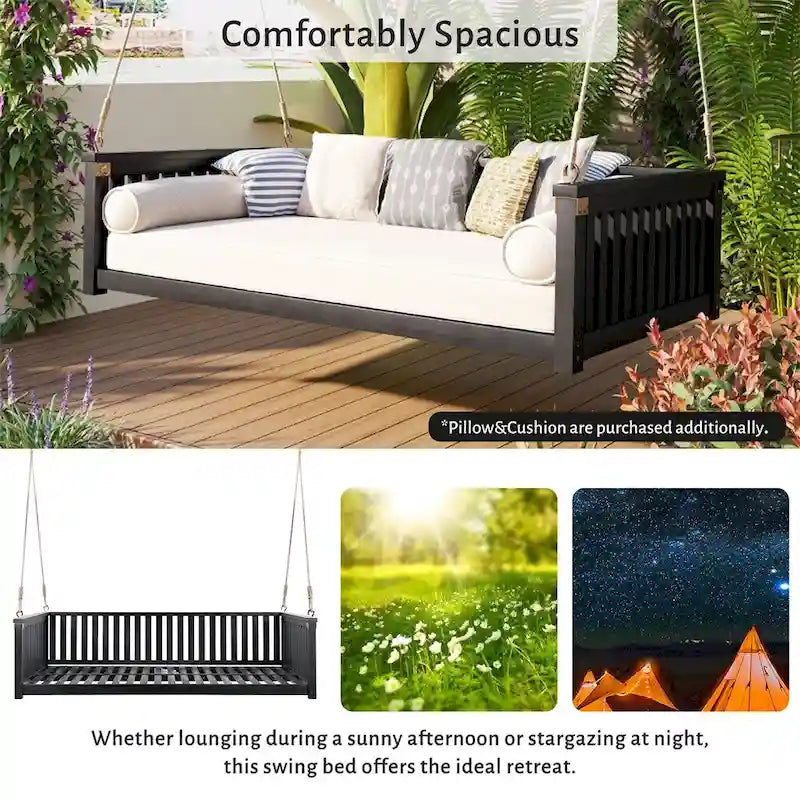 Balançoire de jardin minimaliste pour deux personnes avec cordes, design incliné sécurisé