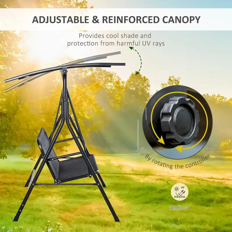 Balancelle de jardin avec auvent, auvent inclinable réglable, accoudoirs