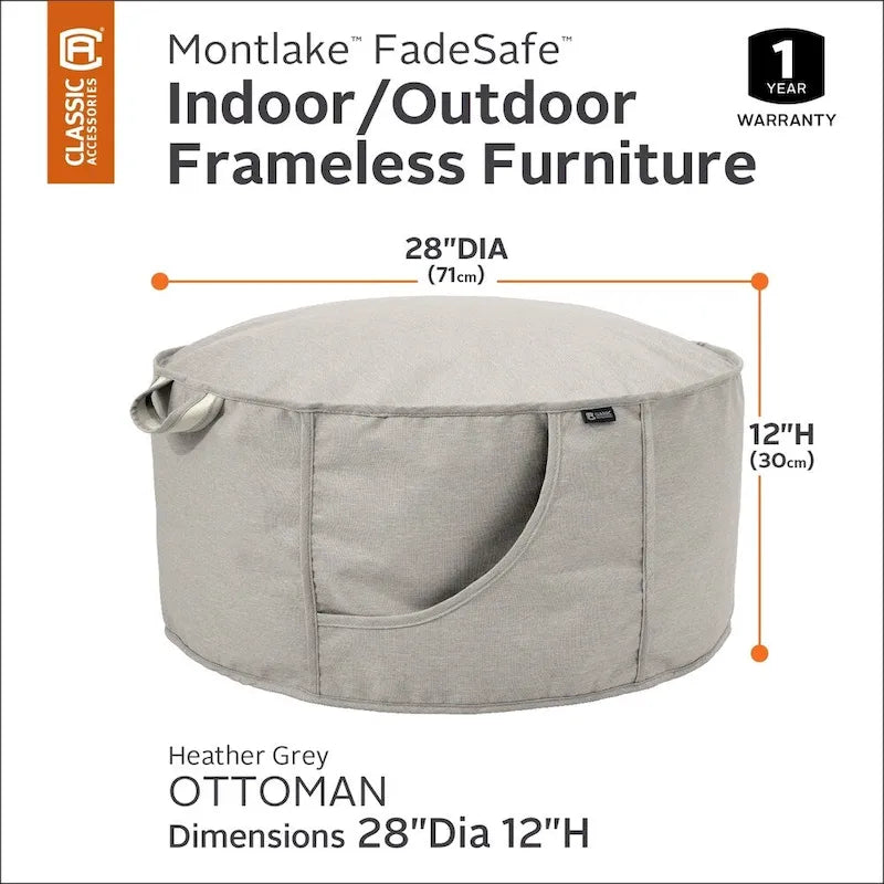 Pouf d'intérieur/extérieur sans cadre Montlake de Classic Accessories, gris chiné
