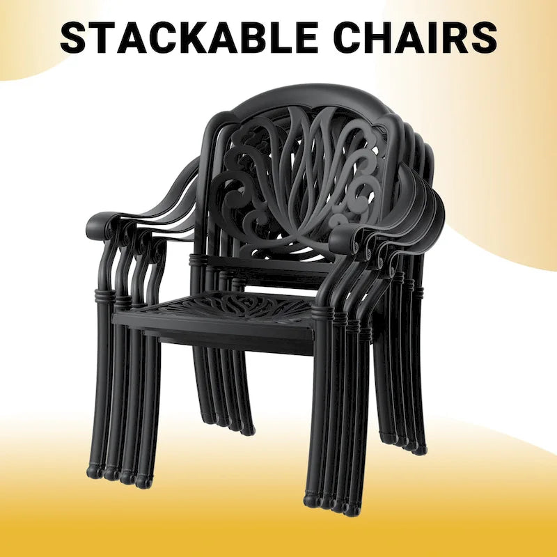 Ensemble de salle à manger d'extérieur 3 ou 5 pièces en fonte d'aluminium avec table ronde de 100 cm et coussins de siège de couleur aléatoire