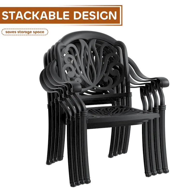 Ensemble de salle à manger d'extérieur 3 ou 5 pièces en fonte d'aluminium avec table ronde de 100 cm et coussins de siège de couleur aléatoire