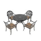 Ensemble de salle à manger d'extérieur 3 ou 5 pièces en fonte d'aluminium avec table ronde de 100 cm et coussins de siège de couleur aléatoire