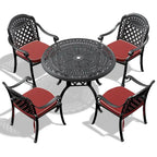 Ensemble de salle à manger d'extérieur 3 ou 5 pièces en fonte d'aluminium avec table ronde de 100 cm et coussins de siège de couleur aléatoire