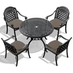 Ensemble de salle à manger d'extérieur 3 ou 5 pièces en fonte d'aluminium avec table ronde de 100 cm et coussins de siège de couleur aléatoire