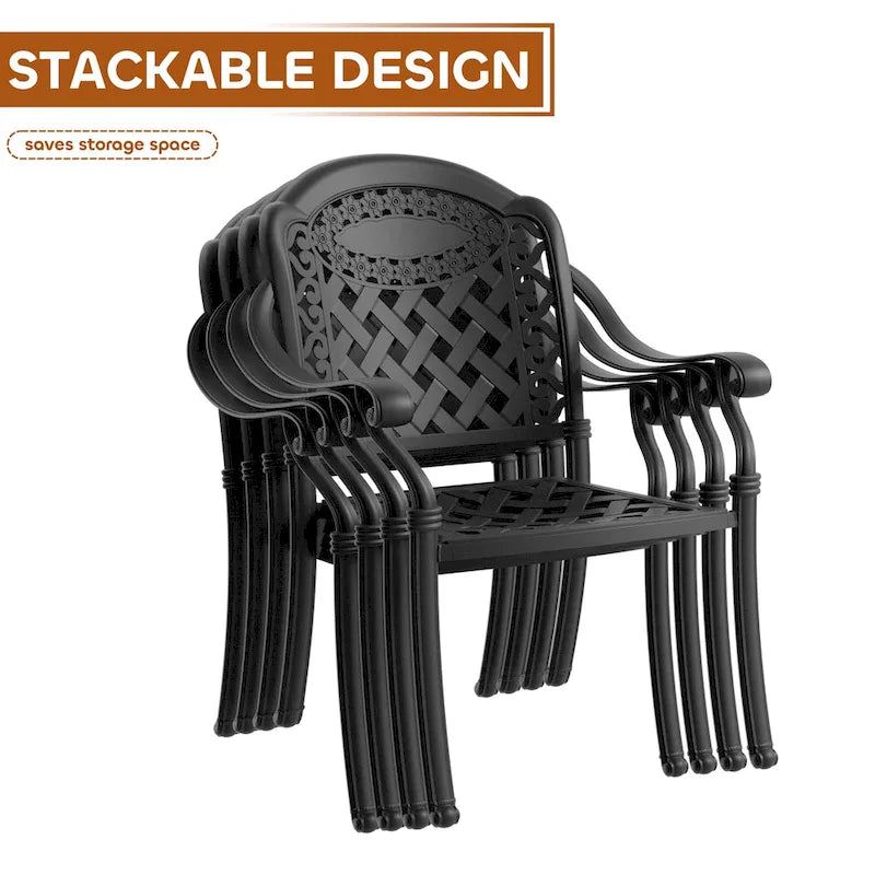 Ensemble de salle à manger d'extérieur 3 ou 5 pièces en fonte d'aluminium avec table ronde de 100 cm et coussins de siège de couleur aléatoire