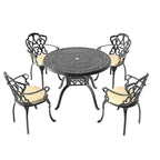 Ensemble de salle à manger d'extérieur 3 ou 5 pièces en fonte d'aluminium avec table ronde de 100 cm et coussins de siège de couleur aléatoire