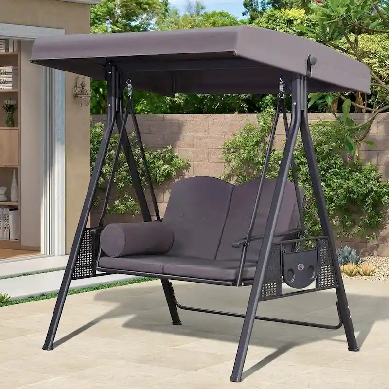 Balancelle extérieure PURPLE LEAF avec support, chaise avec auvent inclinable réglable, structure en acier résistant aux intempéries pour jardin