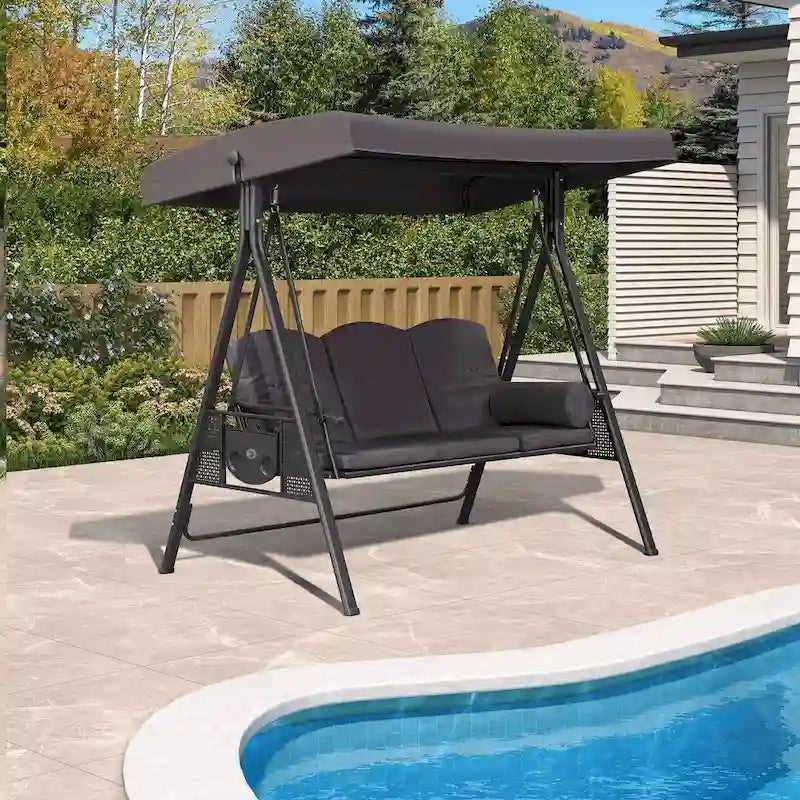 Balancelle extérieure PURPLE LEAF avec support, chaise avec auvent inclinable réglable, structure en acier résistant aux intempéries pour jardin