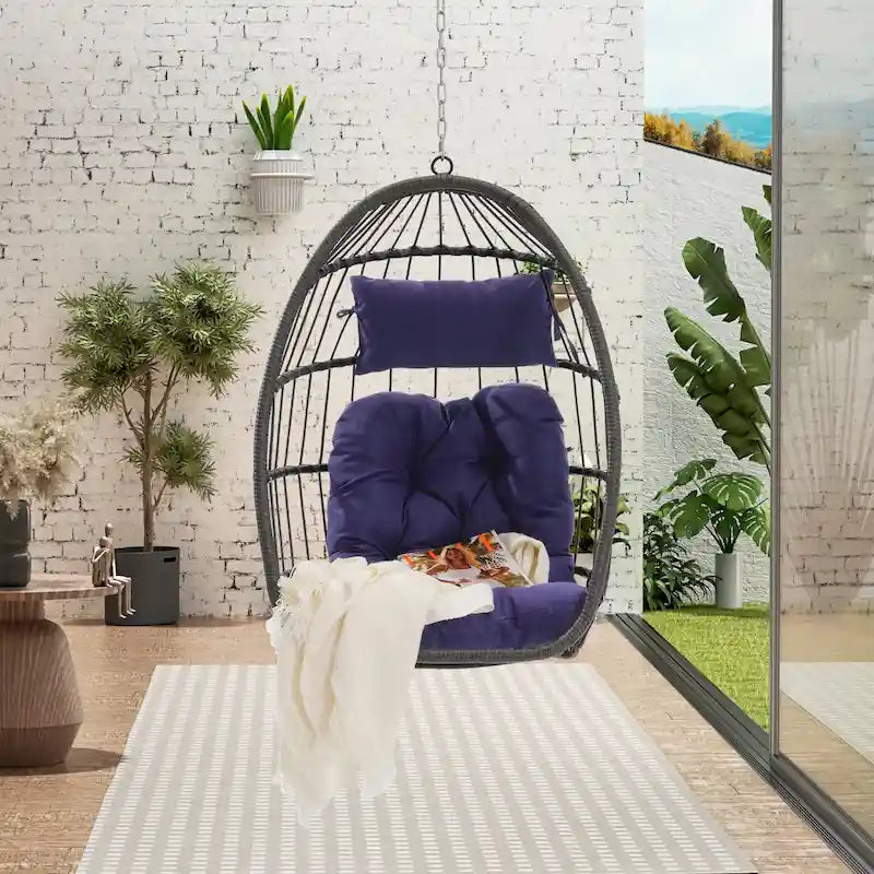Fauteuil suspendu en rotin pour jardin extérieur, style œuf, en bois