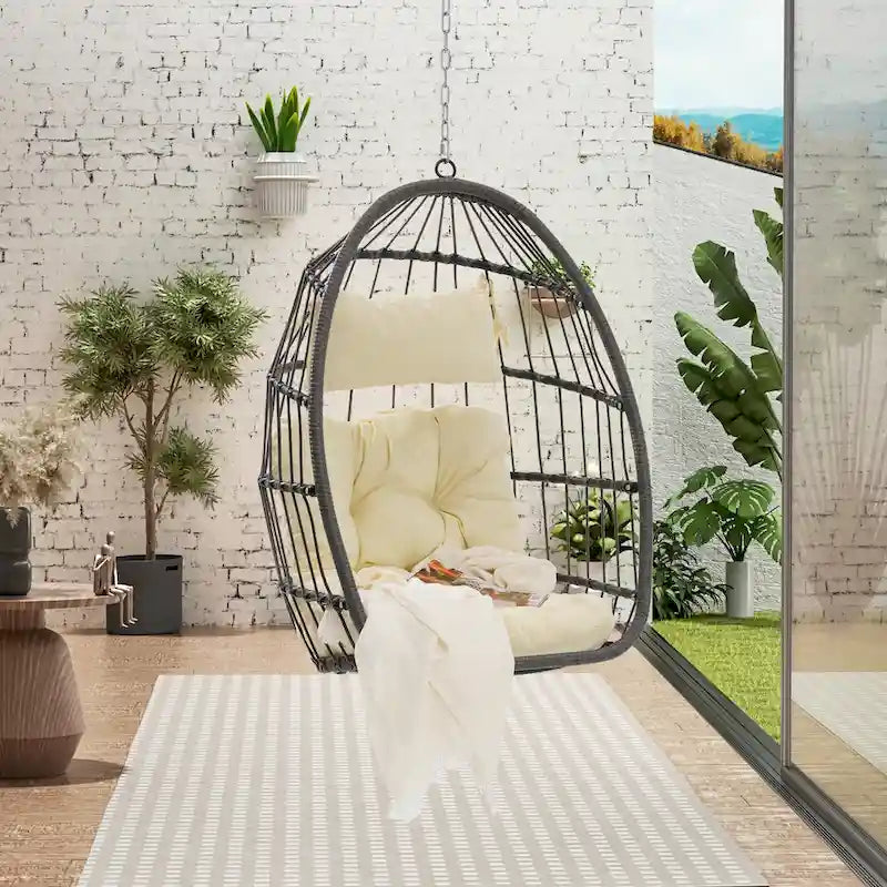 Fauteuil suspendu en rotin pour jardin extérieur, style œuf, en bois