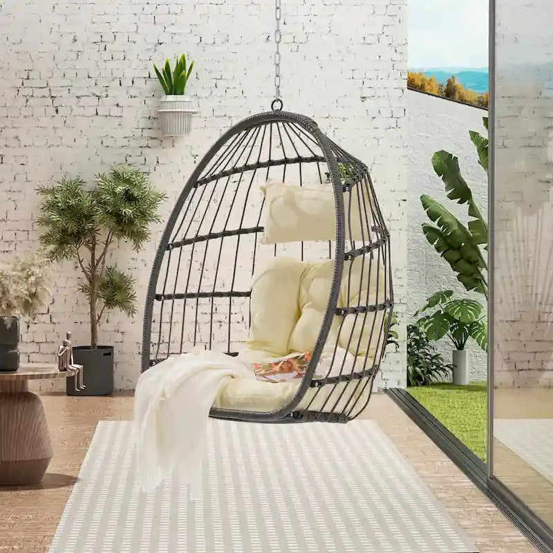 Fauteuil suspendu en rotin pour jardin extérieur, style œuf, en bois