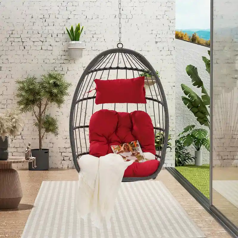 Fauteuil suspendu en rotin pour jardin extérieur, style œuf, en bois