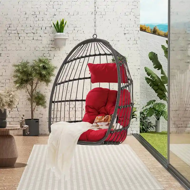 Fauteuil suspendu en rotin pour jardin extérieur, style œuf, en bois