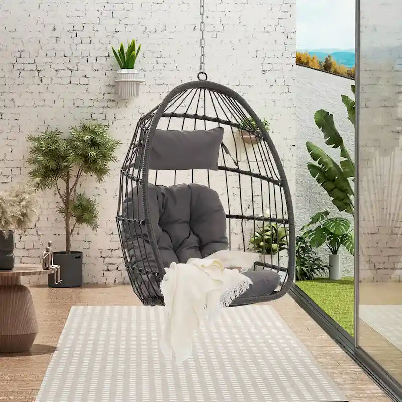 Fauteuil suspendu en rotin pour jardin extérieur, style œuf, en bois