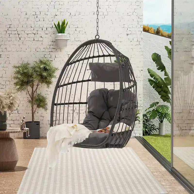 Fauteuil suspendu en rotin pour jardin extérieur, style œuf, en bois