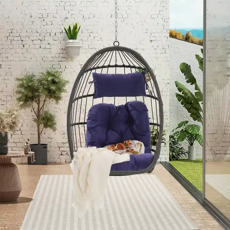 Fauteuil suspendu en rotin pour jardin extérieur, style œuf, en bois