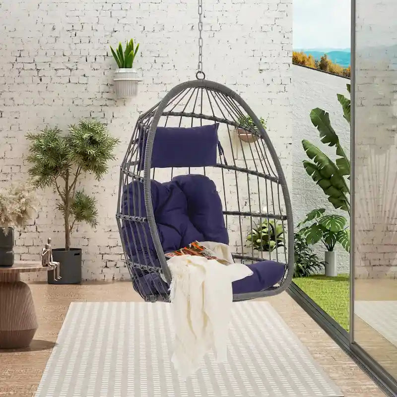 Fauteuil suspendu en rotin pour jardin extérieur, style œuf, en bois